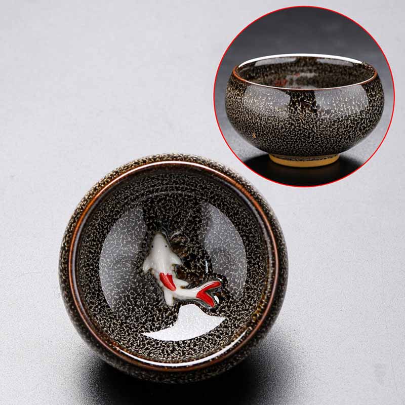 Nimara Ritual Small Koi Fish Kiln Change Chinese Jianzhan Ceramic Teacup Kung Fu Tea Cup 60ml