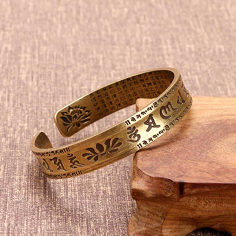 Nimara Ritual 2Pcs Om Mani Padme Hum Dragon Phoenix Copper Leather Peace Cuff Bracelet Bangle