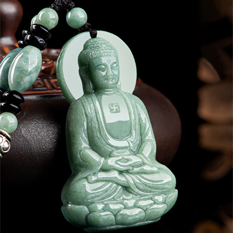 Nimara Ritual Amitabha Buddha Jade Amulet Compassion String Necklace