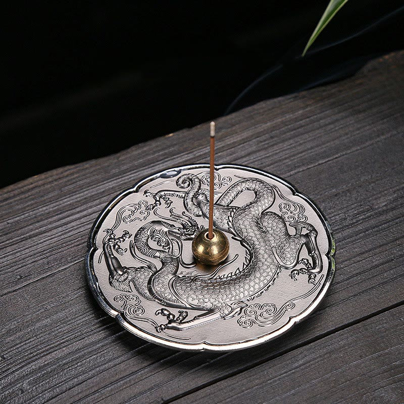 Nimara Ritual Round Auspicious Dragon Protection Copper Alloy Stick Incense Burner Decoration