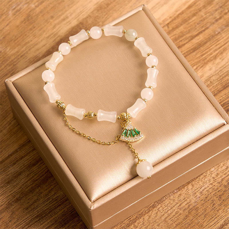 Nimara Ritual Tianshan White Jade Bamboo Pattern Luck Blessing Bracelet
