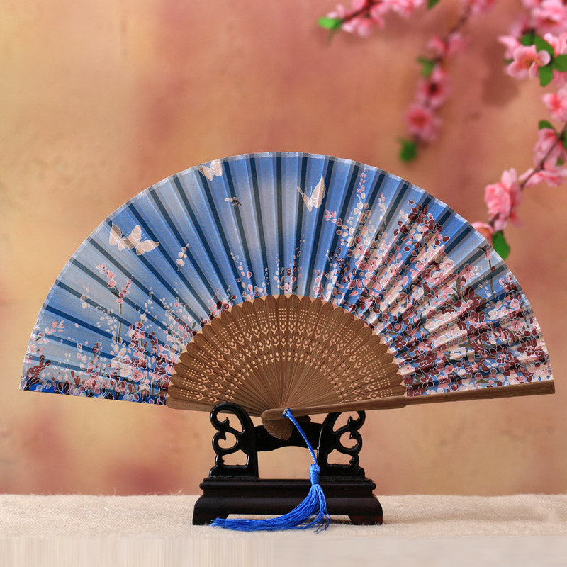 Nimara Ritual Cherry Blossom Lily Butterfly Bamboo Handheld Bamboo Folding Fan 21cm