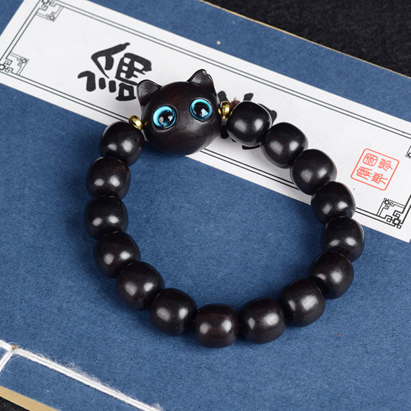 Nimara Ritual Ebony Wood Green Sandalwood Red Sandalwood Lovely Cat Balance Bracelet
