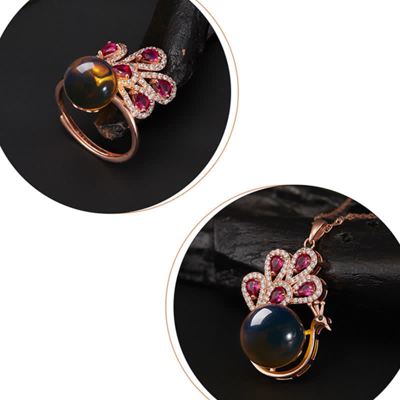 Nimara Ritual Peacock Amber Fortune Love Necklace Pendant Ring