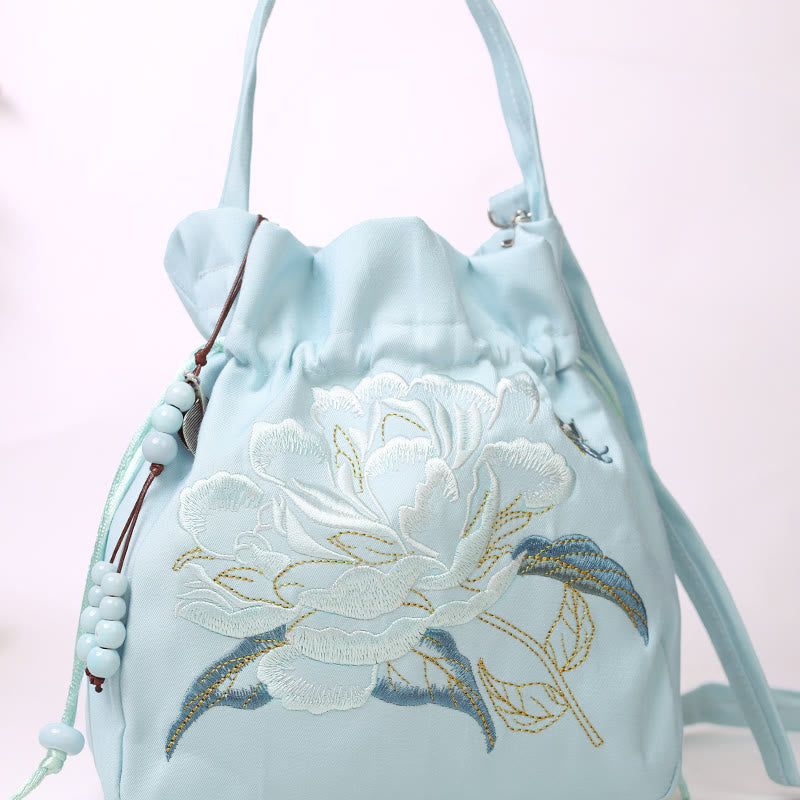 Nimara Ritual Embroidered Flowers Wisteria Lily Cotton Linen Tote Crossbody Bag Shoulder Bag Handbag