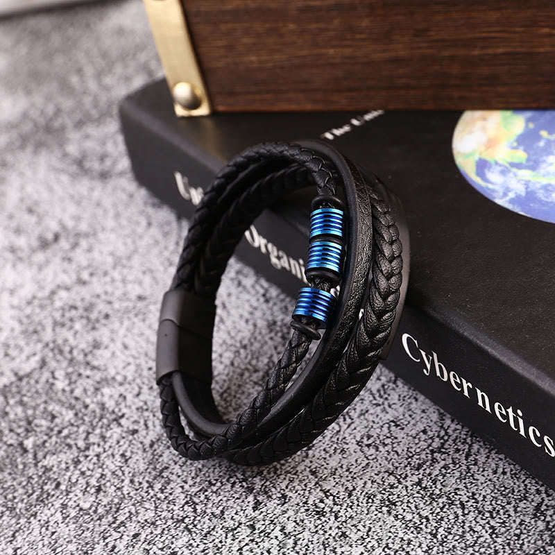 Nimara Ritual Leather Multi-Layer Titanium Steel Balance Braided Magnetic Buckle Bracelet