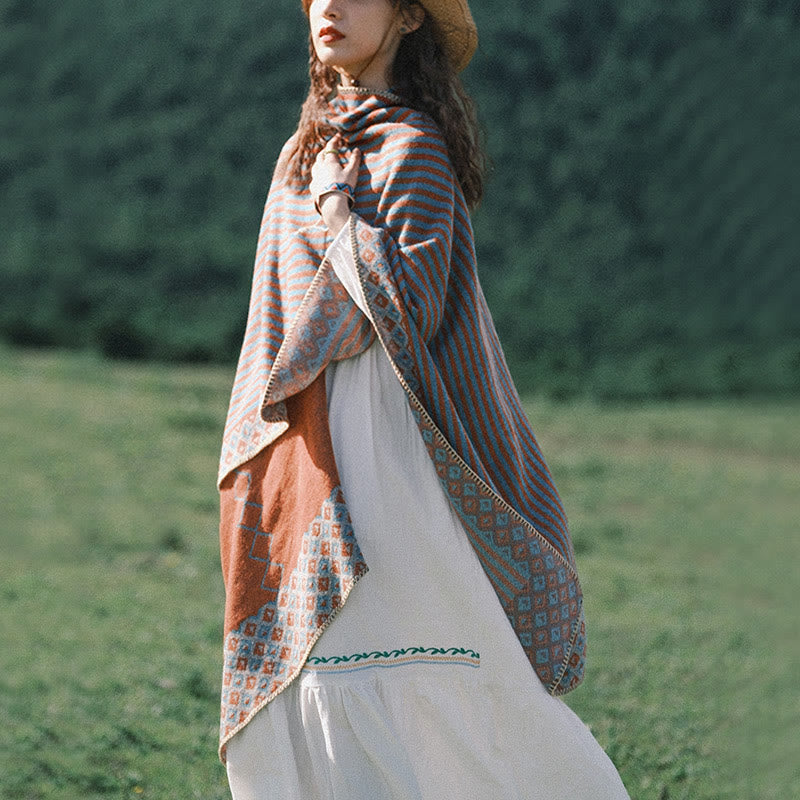 Nimara Ritual Tibetan Shawl Striped Diamond Pattern Winter Warm Soft Scarf