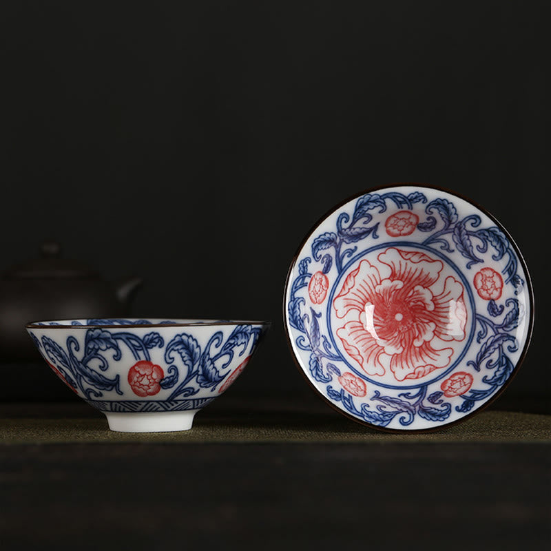 Nimara Ritual Flowers Fu Character Mountains Lotus Cherry Blossoms Ceramic Teacup Kung Fu Tea Cup