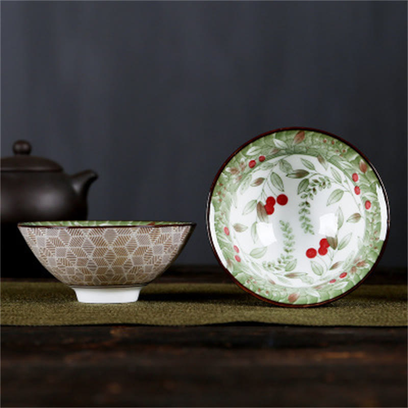 Nimara Ritual Flowers Fu Character Mountains Lotus Cherry Blossoms Ceramic Teacup Kung Fu Tea Cup