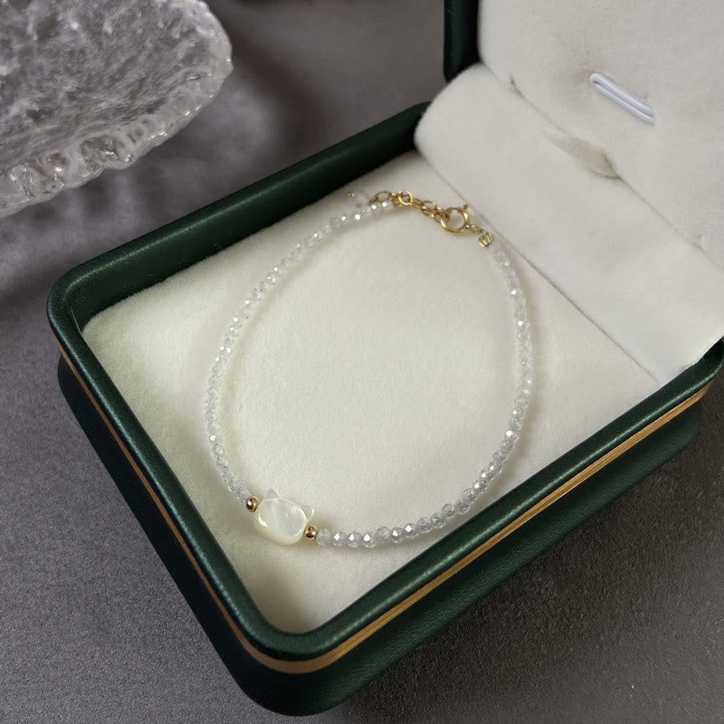 Nimara Ritual 14K Gold Plated Black Spinel White Crystal Cute Cat Tridacna Stone Healing Bracelet