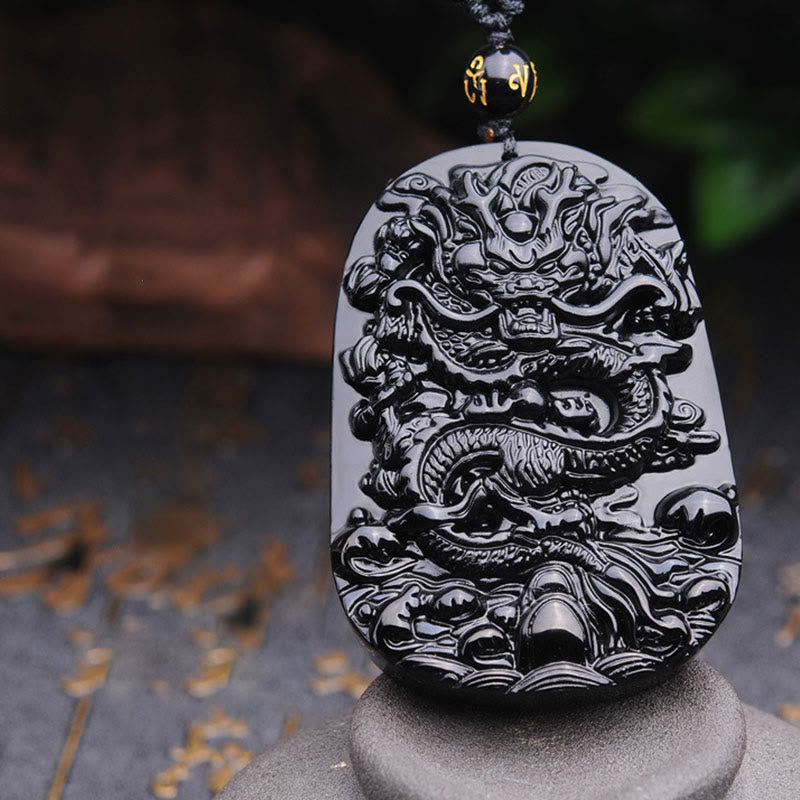 Nimara Ritual Black Obsidian Stone Dragon Fulfilment Pendant Necklace
