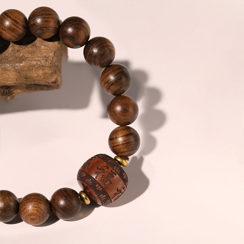 Nimara Ritual Rosewood Auspicious Clouds Totem Fu Character Bamboo Pattern Warmth Bracelet