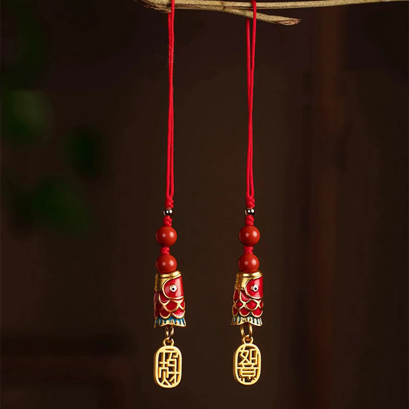 Nimara Ritual Koi Fish Cinnabar Attracting Wealth Wish Ruyi Charm Luck Phone Hanging Decoration