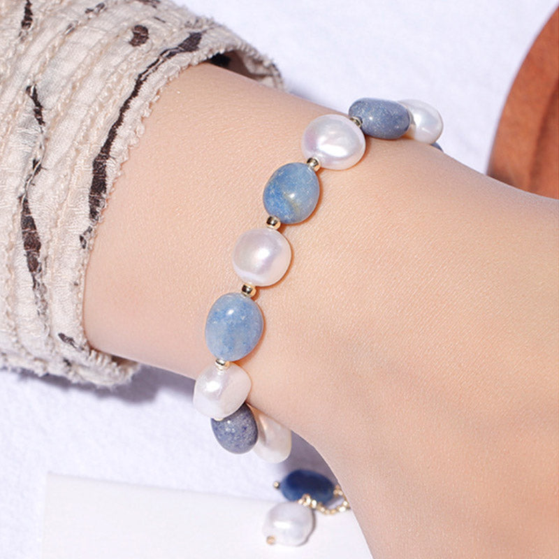 Nimara Ritual Natural Blue Aventurine Crystal Pearl Bead Healing Bracelet