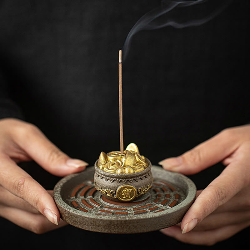 Nimara Ritual Small Treasure Bowl Lucky Bag Bagua Tray Healing Ceramic Stick Incense Burner Decoration