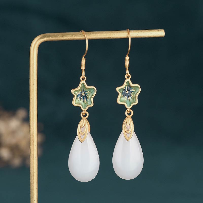 Nimara Ritual FengShui White Jade Luck Drop Earrings