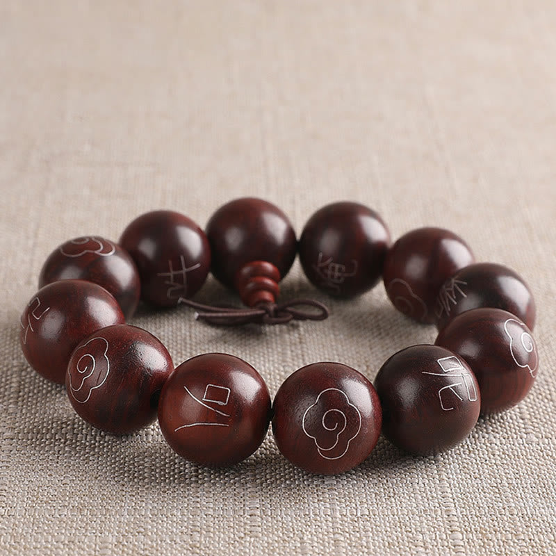 Nimara Ritual 925 Sterling Silver Inlaid Small Leaf Red Sandalwood Om Mani Padme Hum Character Auspicious Clouds Protection Bracelet