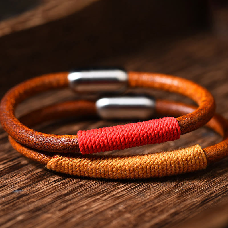 Nimara Ritual Tibetan Leather Handmade Five Elements Luck Braid String Buckle Bracelet