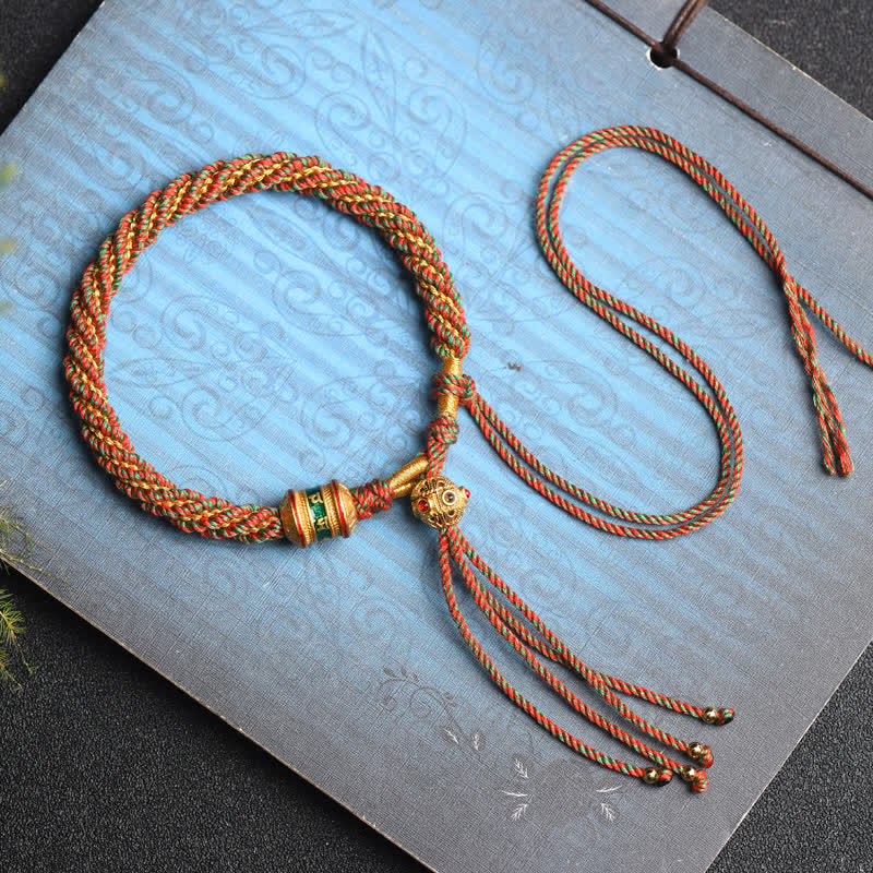 Nimara Ritual Tibetan Handmade Luck Prayer Wheel Bead Charm Weave Colorful String Bracelet