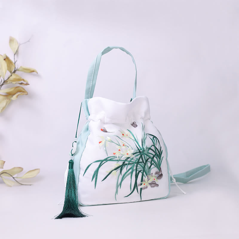 Nimara Ritual Suzhou Embroidery Rabbit Lotus Epiphyllum Peony Magnolia Silk Tote Crossbody Bag Shoulder Bag Handbag