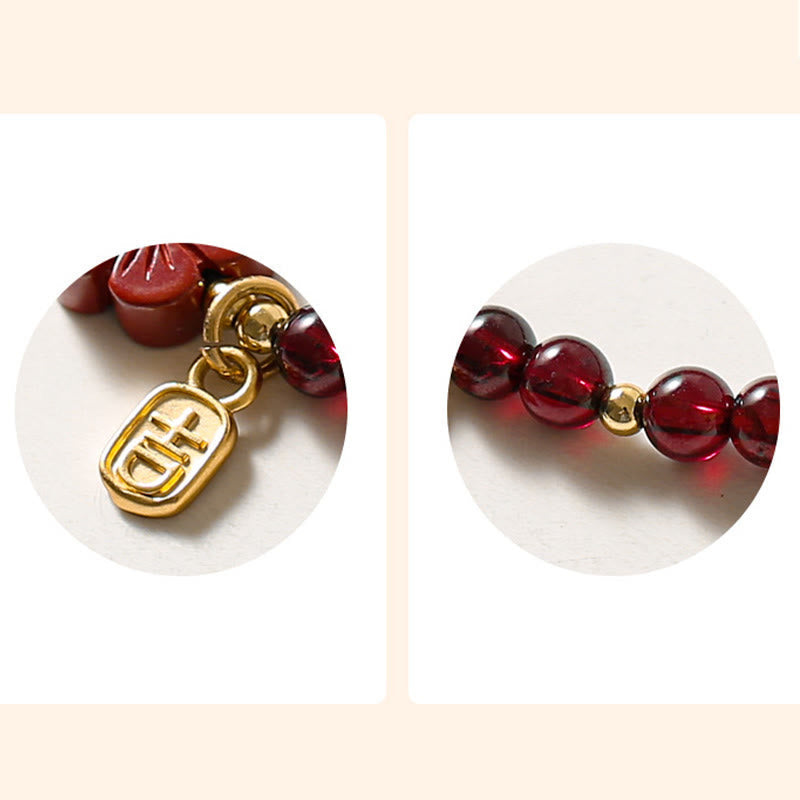 Nimara Ritual 14K Gold Plated Natural Garnet Cinnabar Flower Calm Bracelet