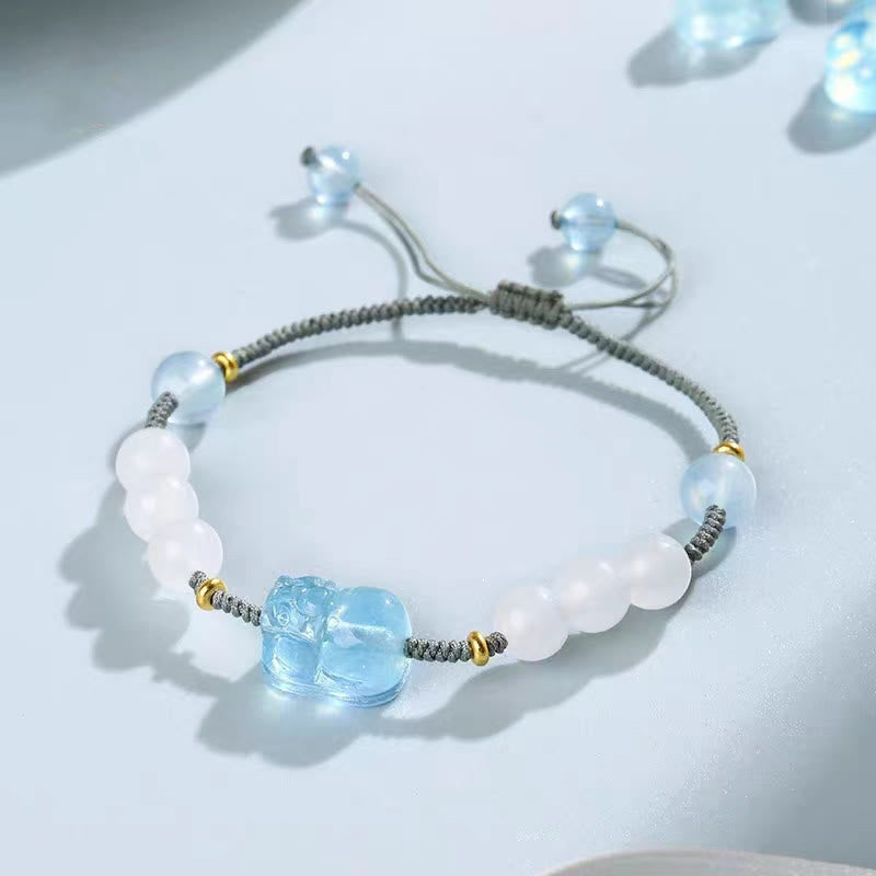 Nimara Ritual Natural Aquamarine PiXiu Hetian White Jade Healing Bracelet