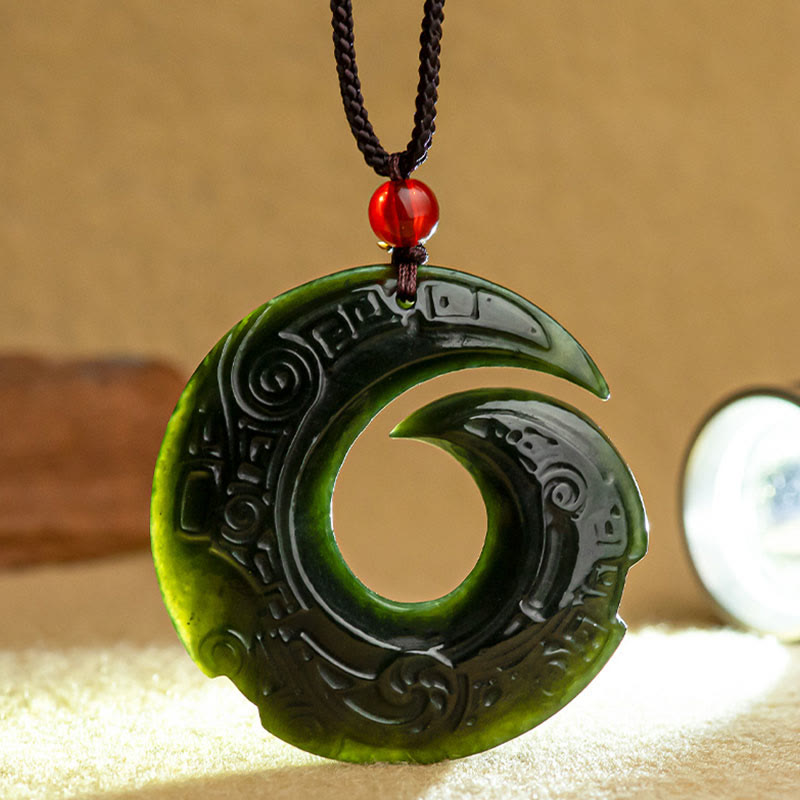 Nimara Ritual One's Luck Improves Design Patern Natural Hetian Cyan Jade Success Necklace Pendant