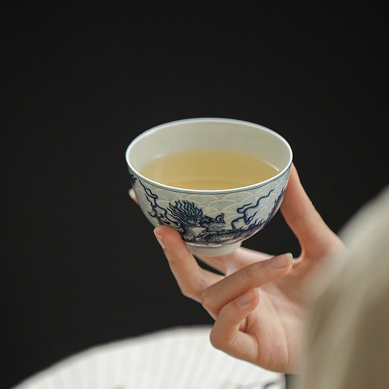 Nimara Ritual Blue Dragon Design Ceramic Teacup Kung Fu Tea Cups