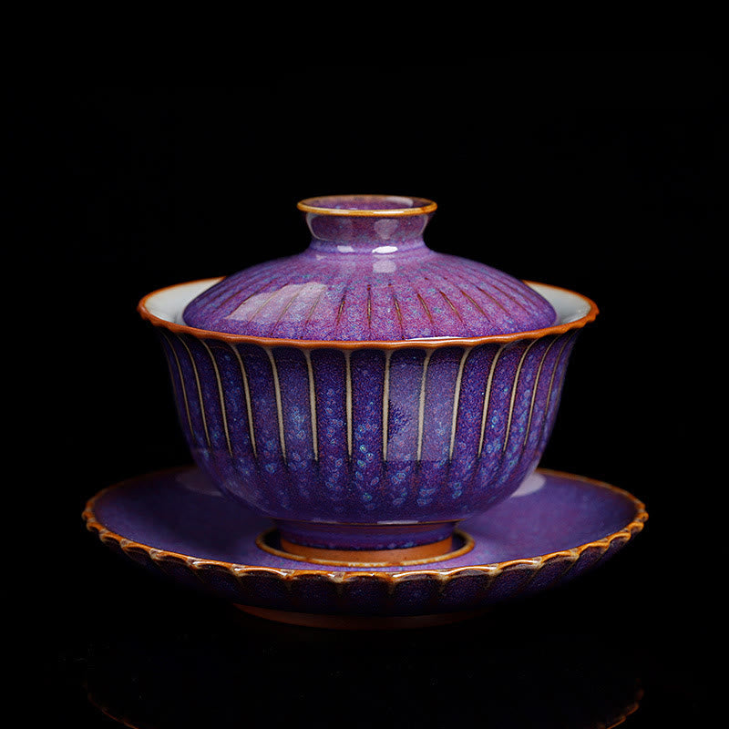 Nimara Ritual Retro Glaze Kiln Change Ceramic Gaiwan Sancai Teacup Kung Fu Tea Cup And Saucer With Lid