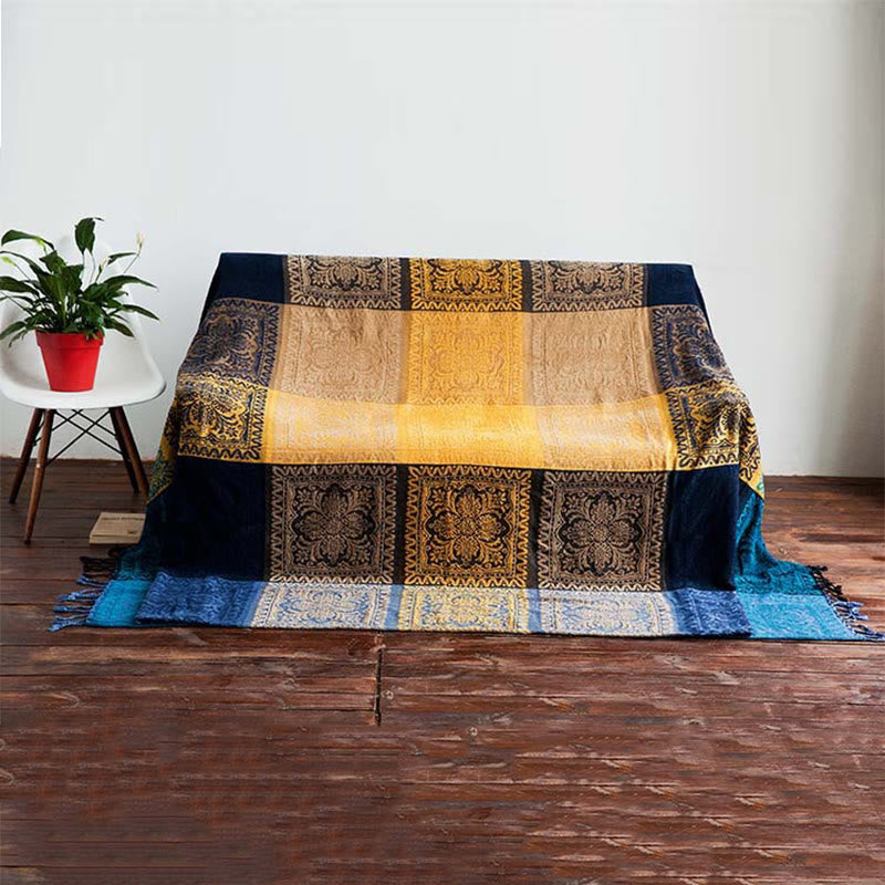 Nimara Ritual Tibetan Colorful Flower Pattern Hand-Dyed Cozy Blanket
