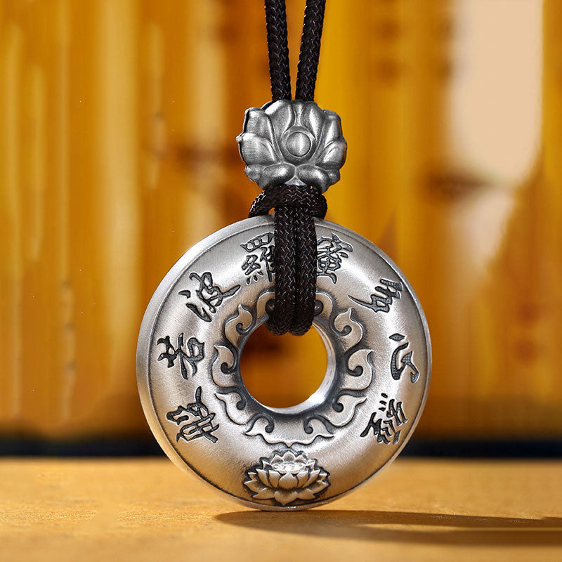 Nimara Ritual 999 Sterling Silver Heart Sutra Lotus Peace Buckle Necklace Pendant