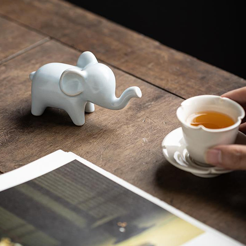 Nimara Ritual Small Ceramic Elephant Home Tea Pet Figurine Desk Decoration