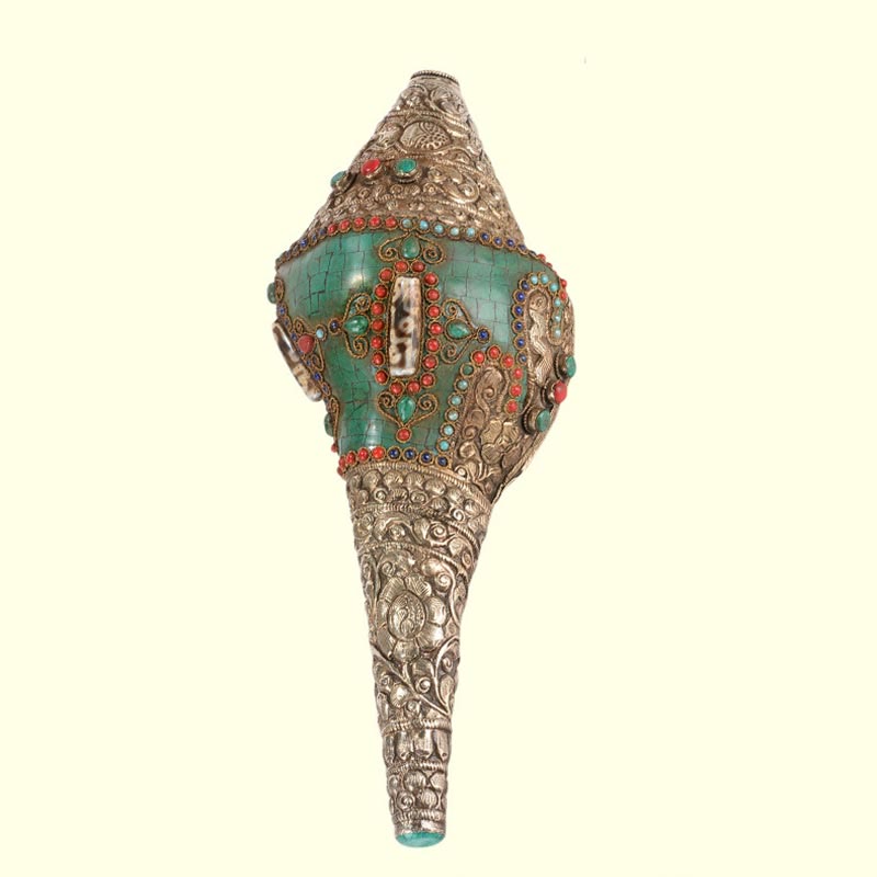 Nimara Ritual Tibetan Handmade Engraved Shankha Double Dorje Buddha Conch Shell Wealth Positive Decoration