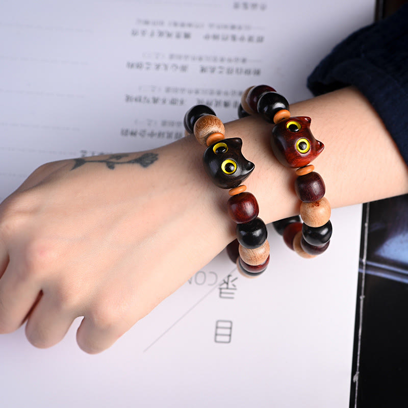 Release Mood Red Sandalwood Ebony Wood Cute Cat Calm Bracelet