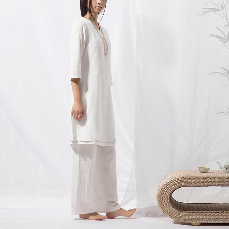 Nimara Ritual 2Pcs Tai Chi Meditation Yoga Cotton Clothing Top Pants Women's Set