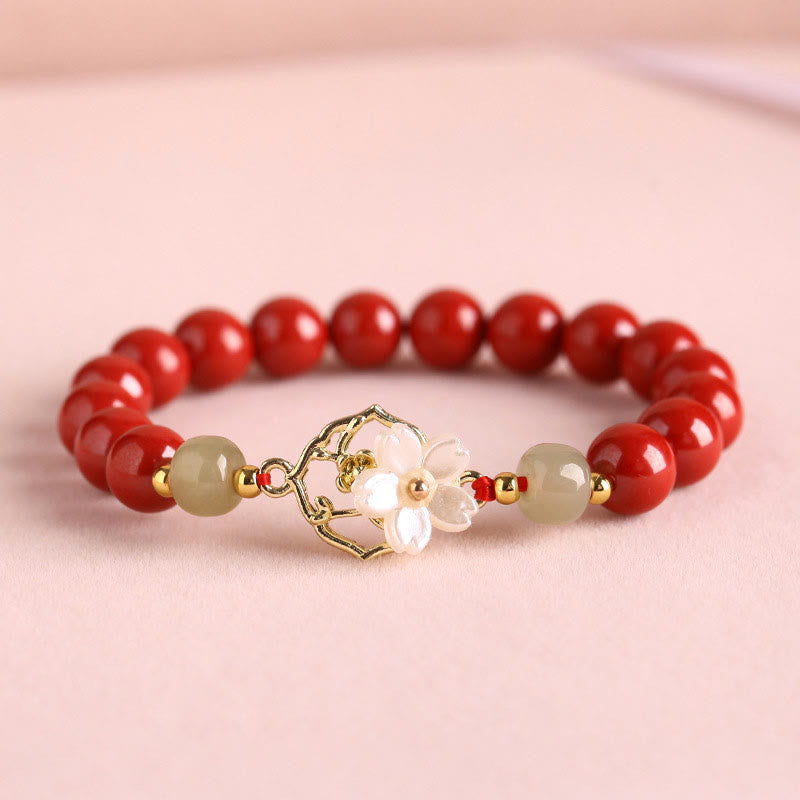 Nimara Ritual Natural Cinnabar Jade Beaded Tridacna Stone Flower Blessing Bracelet