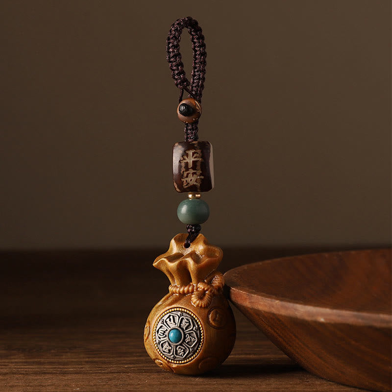 Absorb Negative Energy Small Leaf Red Sandalwood Money Bag Om Mani Padme Hum Rotatable Protection Hanging Decoration