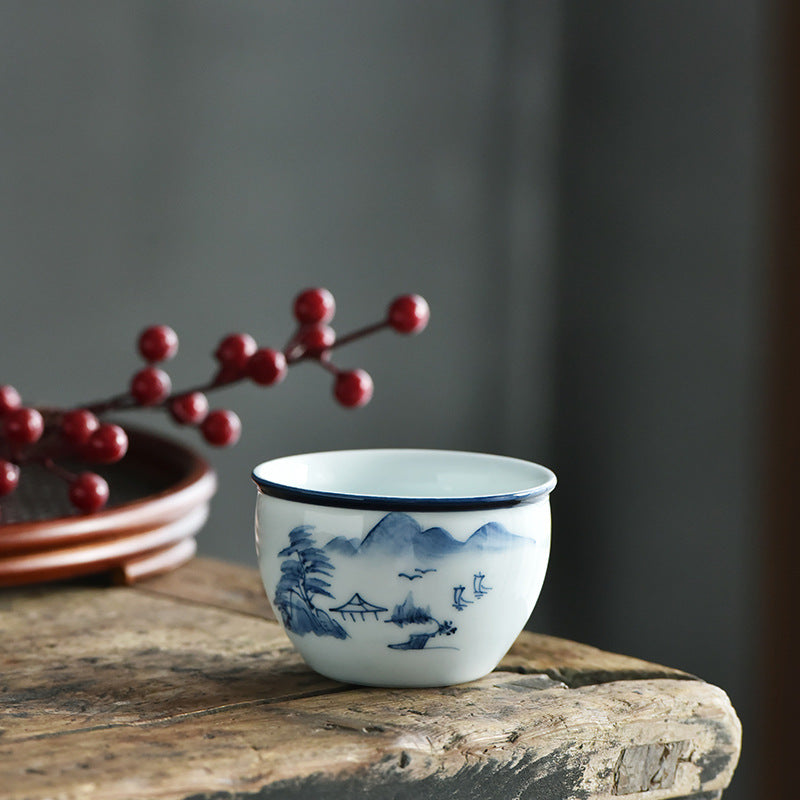 Nimara Ritual Koi Fish Lotus Flower Leaf Mountains Tree Ceramic Teacup Kung Fu Tea Cup 130ml