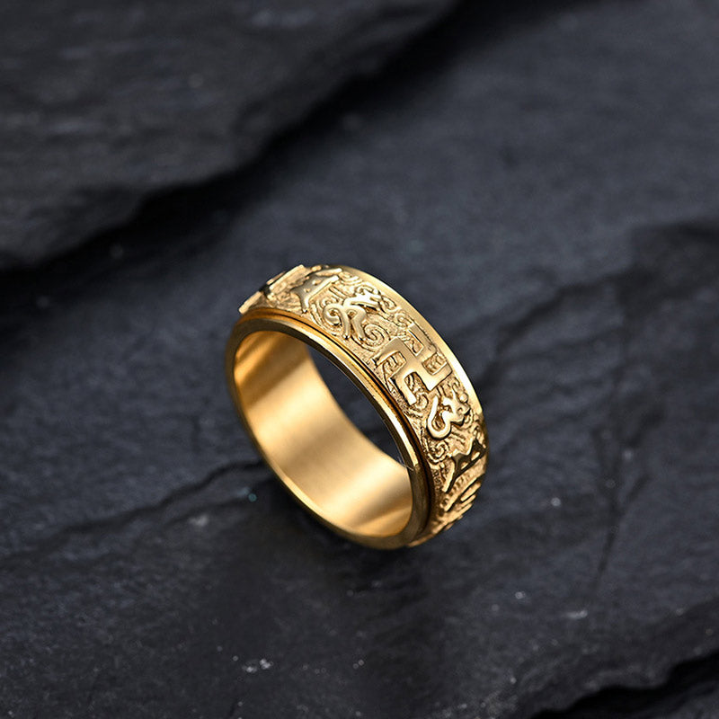 Nimara Ritual Om Mani Padme Hum Balance Calm Titanium Steel Ring