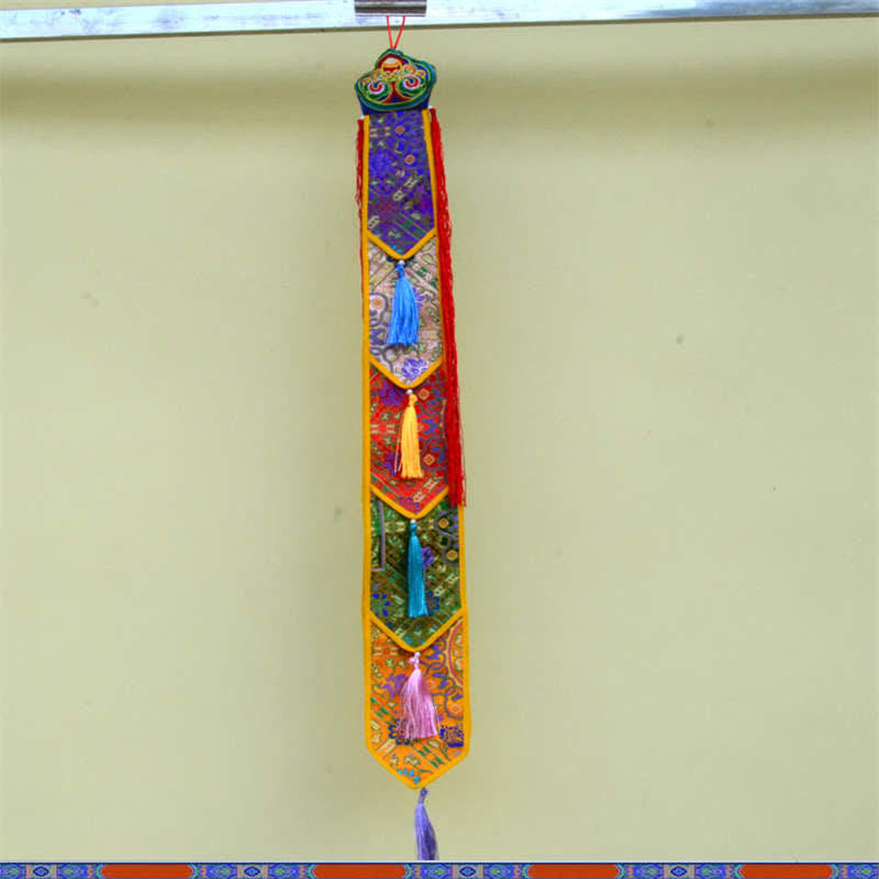 Nimara Ritual Lotus Flower Eight Auspicious Symbols Meditation Enlightenment Colorful Tassels Wall Art