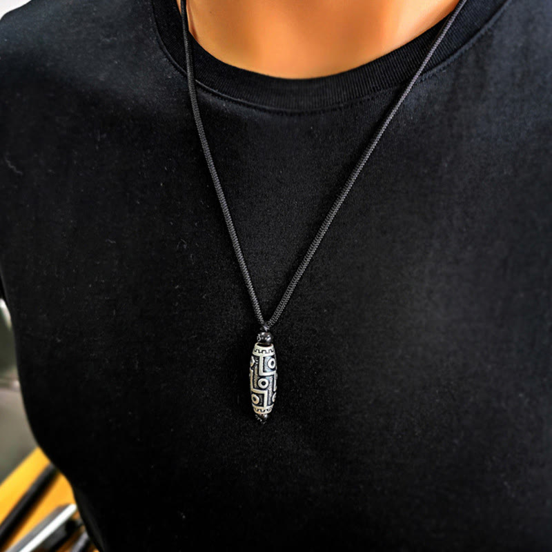 Nimara Ritual Tibet Nine-Eye Dzi Bead Pattern Copper Auspicious Clouds Wealth Necklace Pendant