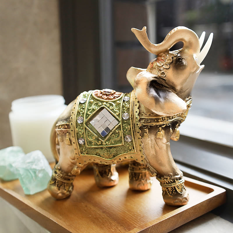 Nimara Ritual Lucky Feng Shui Green Elephant Statue Sculpture Wealth Figurine Gift Home Decoration