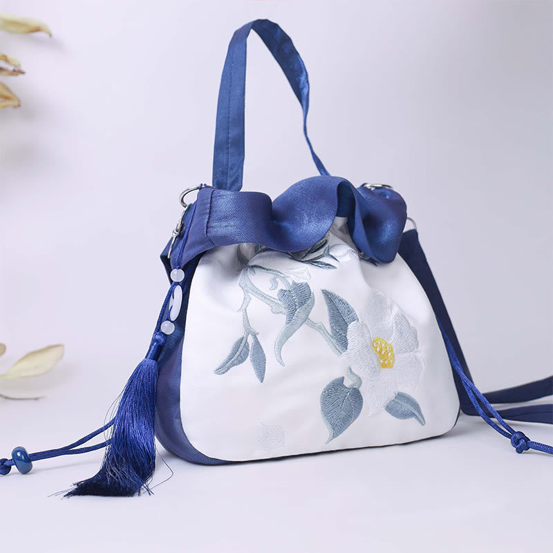 Nimara Ritual Suzhou Embroidery Camellia Magnolia Peony Lotus Silk Tote Crossbody Bag Shoulder Bag Handbag