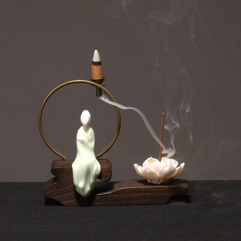 Nimara Ritual Ceramic Lotus Healing Meditation Incense Burner Decoration