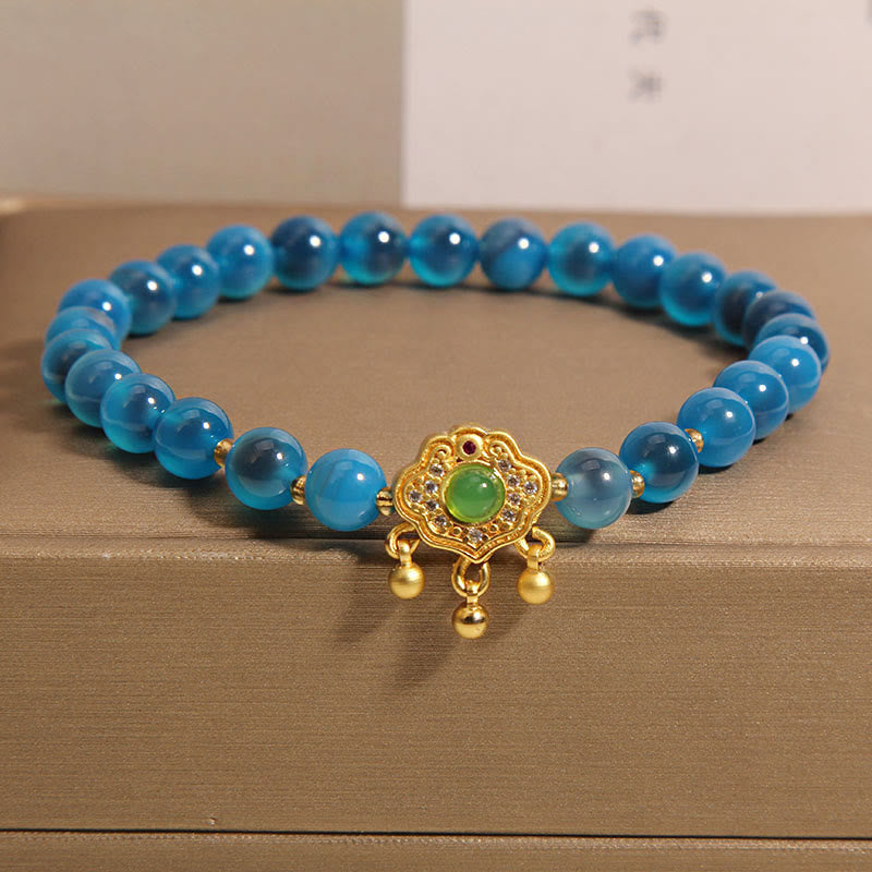 Nimara Ritual Blue Candy Agate Chinese Lock Charm Healing Bracelet