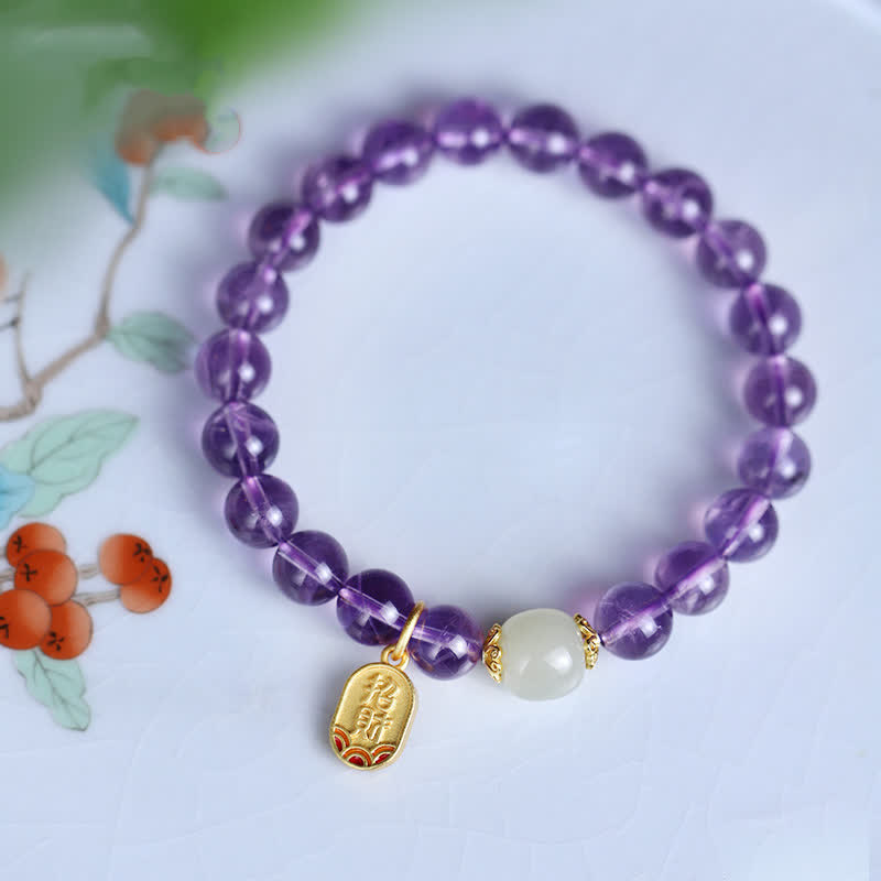 Nimara Ritual Natural Amethyst Crystal Hetian Jade Healing Charm Bracelet