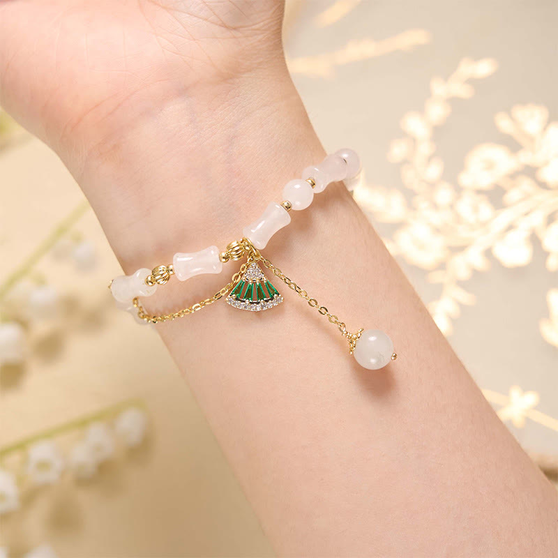 Nimara Ritual Tianshan White Jade Bamboo Pattern Luck Blessing Bracelet