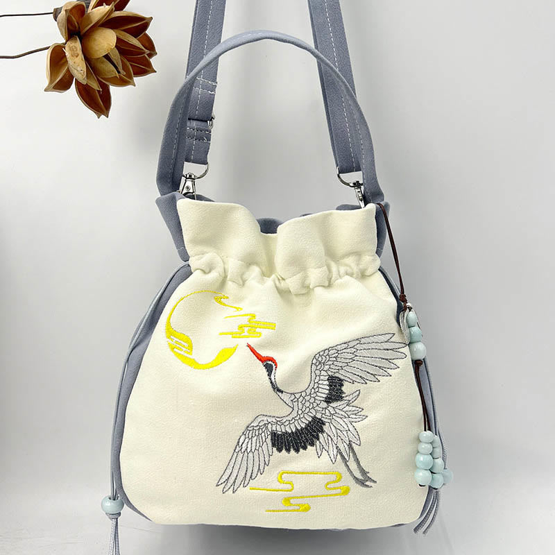 Nimara Ritual Embroidered Butterfly Lotus Magnolia Cotton Linen Tote Crossbody Bag Shoulder Bag Handbag