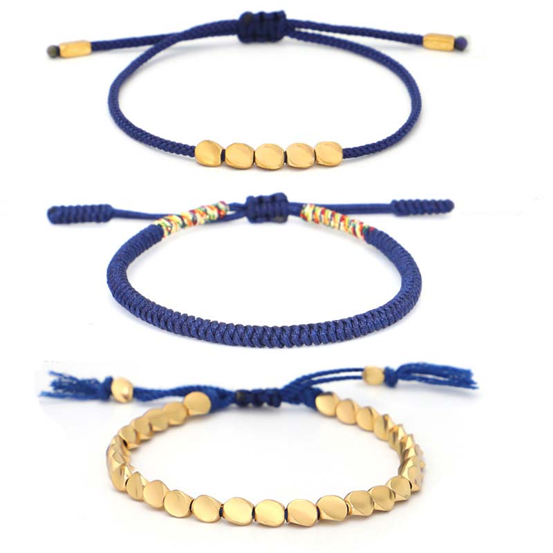 Nimara Ritual 3 PCS Tibetan Copper Beads Healing Protection Luck Bracelet Set