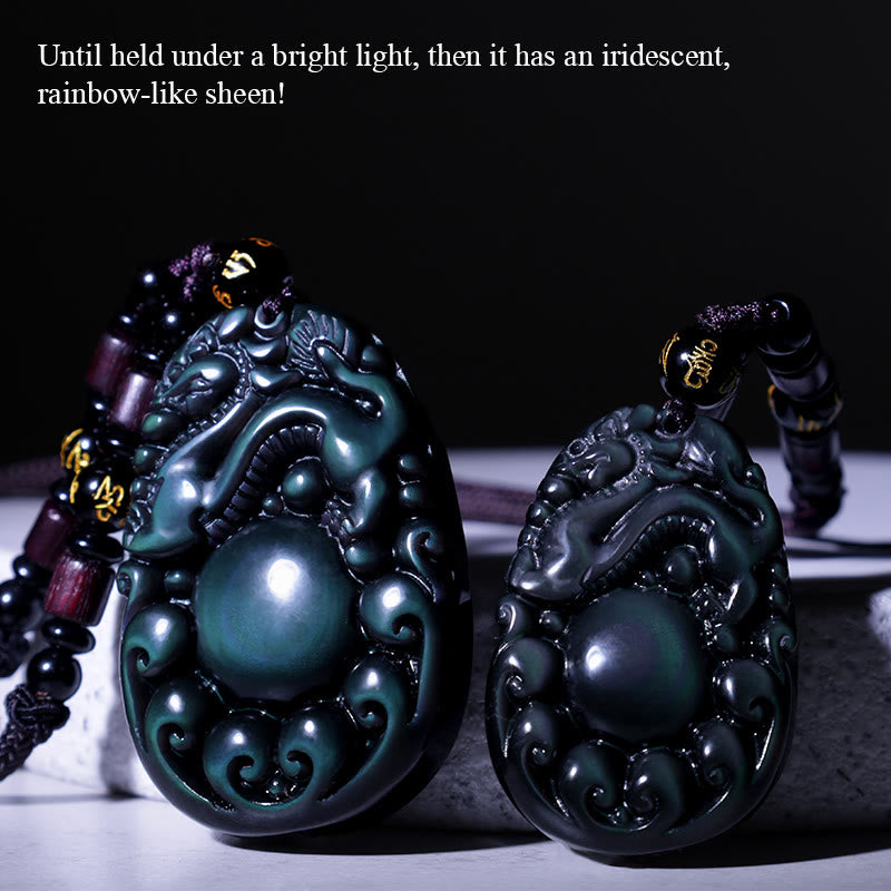 Nimara Ritual Tibetan Positive Rainbow Obsidian PiXiu Necklace